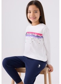 Resim U.s. Polo Assn. 1962 Yıldızlı Kız Çocuk Krem Uzun Kol Pijama Takım Krem 