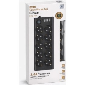 Resim vooka Akıllı Güç Istasyonu 10’lu Priz 3680W 16A 3xusb + Type-C Şarjlı Anahtarlı Çoklu Priz 