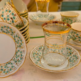 Resim Turkish Turquoise Gold Çay & Kahve Seti - 6 Kişilik Lüks Osmanlı Tarzı - sadece 6 tabak 