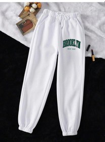 Resim Qutie Harfli Grafik Büzgülü Bel Eşofman Altı Beyaz 