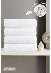 Resim 4'lü Beyaz El Havlusu - 50x90 Cm, 225 Gr, %100 Pamuk, Spa Ve Otel Havlusu, Günlük Kullanıma Uygun Beyaz 