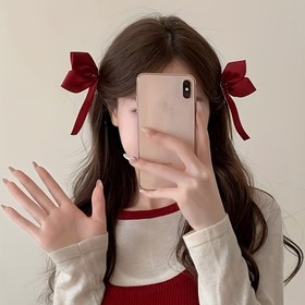 Resim 2'li Set Yeni Üç Boyutlu Saten Sevimli Kız Tatlı El Yapımı Yan Fiyonk Saç Tokası, Yüksek Kaliteli Küçük Tasarım, Kadın Yan Saç Aksesuarı Perçem Tokası Ve Ördek Gaga Tokası İle, Kadınlar İçin Tercih Edilen 