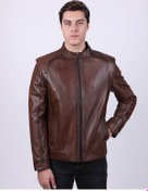 Resim Erkek Açık Kahverengi Hakiki Deri Ceket-Altın (466895350) Altın 