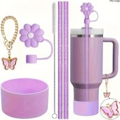 Resim 40oz/30oz Bardak için 6 adet Aksesuar Seti, Glitter Pipet ve Fırça, Pipet Kapağı, Bot, Kelebek Şans Zinciri, Açık Hava Sporları için Mükemmel, İdeal Sevgililer Günü Hediyesi, Açık Hava için Anneler Günü Hediyesi 