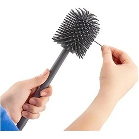 Resim Silikon Wc Tuvalet Fırçası Klozet Fırçası Beyaz-gri Oval Açık Ahşap 