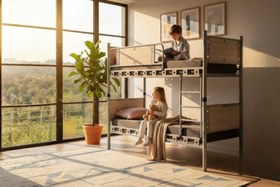 Resim Argimo Elegan Genç Çocuk Odası Ahşap Başlıklı Metal Ranza ve Karyola - 90x190 / Cappuccino 