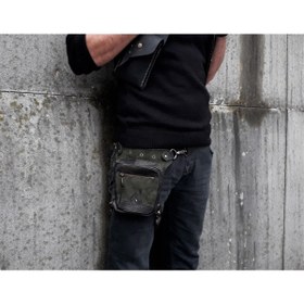 Resim Crow'sRoom Handmade Deri Bel Ve Bacak Çantası (KÜÇÜK MODEL SİYAH&YEŞİL) 