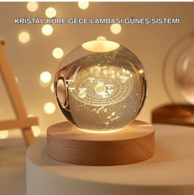 Resim Usb Bağlantılı Işıklı Kristal Küre Modern Ahşap Tabanlı Dekor 