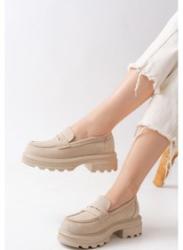 Resim 746-759 Bej Süet Günlük Yüksek Tabanlı Loafer Ayakkabı Bej 