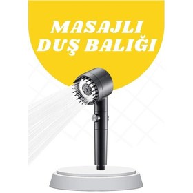 Resim Mey İthalat Duş Başlığı Yüksek Basınçlı Masaj Taraklı 3 Kademeli Siyah 