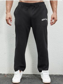 Resim New York Eşofman Altı Jogger - Siyah Baskılı Lastik Paça Yüksek Bel Siyah-260532 