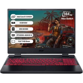 Resim Acer Nitro 5 NH.QFJEY.00A Intel Core i5 12450H 15.6" 8 GB RAM 256 GB SSD RTX3050 4 GB 144 Hz FreeDOS Gaming Laptop 