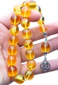 Resim OTTOTESBİH Erkek 14x15mm Maskot Boy Şeffaf Sarı Toz Kehribar Tesbih Efe Tesbihi 