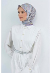 Resim Armine Tivil Saf İpek Eşarp 9533 - 02 Lila Sarı Soyut Desen Lila 