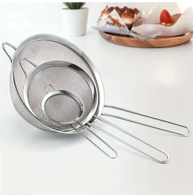 Resim Mybru Paslanmaz Çelik Pratik 3'lü Çay Süzgeci Sebze Makarna Un Süzgeç 10 12 14 Cm Metalik Gri 