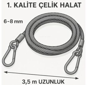 Resim Storemax Çelik Çekme Halatı, 3,5 Metre, 6‑8 mm Kalınlık, Izoleli, Dayanıklı Araç Kurtarma Halatı, Oto Yük Çekme Halatı, Güvenli ve Uzun Ömürlü Kullanım 