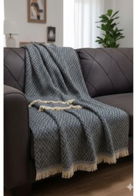 Resim Pamuklu Koltuk Örtüsü 170x210 Cm Koltuk Şalı Çekyat Örtüsü Modern Şık Tasarım Çeyiz, Siyah 