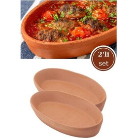 Resim Elizi Çömlekleri 2 Adet Toprak Kayık Kase, Kayık Güveç Fırın Kabı 2 Li Set Orta Boy 26x14cm Toprak 