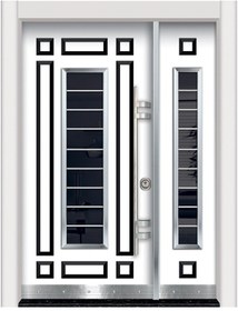 Resim Tezwood Tez-0158 Beyaz-siyah Kabartmalı Model Bina Giriş Kapısı 