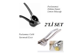 Resim Döküm Limon Sıkacağı ve Çelik Sarımsak Ezeceği 2'li Set 