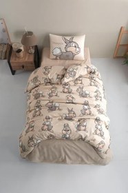 Resim Sevimli Tavşan Desenli Baskılı Çocuk Nevresim Takımı Tek Kişilik Yumuşak Pamuklu Kumaş 