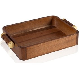 Resim The Mia Natura Akasya Metal Kulplu Tepsi Gold 35x23x6 Cm Kahverengi 