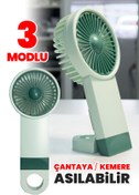 Resim Aksesuarcı Şarjlı Mini El Fanı Standlı Çantaya Kemere Asılabilir, 3 Modlu Güçlü Serinletici Vantilatör Pervane 