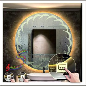 Resim Dnr-Mirror50 Cm Günışığı Ledli Tasarım Kumlamalı Dokunmatik Bluetoothlu Buğu Önleyicili Makyaj Banyo Aynası 