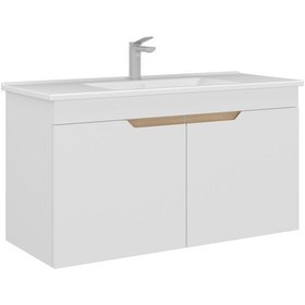 Resim Orka Lena 100 Cm Mat Beyaz Kapaklı Banyo Dolabı Alt Modül Lavabo Beyaz 