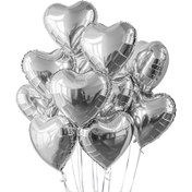 Resim 10 adet 18 inç Gümüş Yalınzıt Polyester Film Kalp Balon Dekorasyonu Sevgililer Günü, Doğum Günü, Düğün Partisi için 