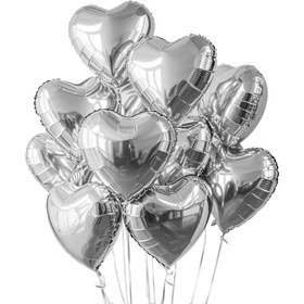 Resim 10 adet 18 inç Gümüş Yalınzıt Polyester Film Kalp Balon Dekorasyonu Sevgililer Günü, Doğum Günü, Düğün Partisi için 