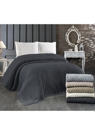 Resim Akrilik Örgü Battaniye Çift Kişilik 220 X 240 Cm Yatak Örtüsü Pike Poly Antrasit 