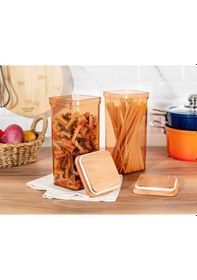 Resim Madame Coco Kaviera 1500ml Ahşap Kapaklı Saklama Kabı 2'li 1ksakl04321500ml-amber Turuncu 