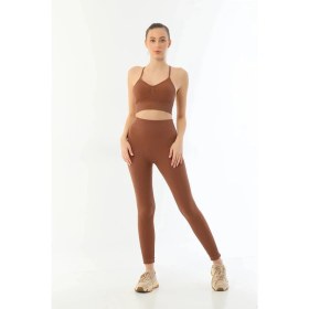 Resim Nemere Angel Kahve Mı Emay 3921 Soft Seamless Ripli Tayt Yoga Takımı 