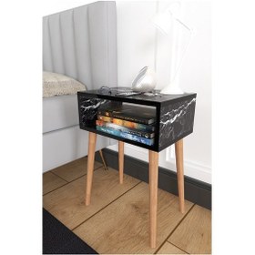 Resim Ceren Komodin Çekmecesiz Yatak Odası Başucu Komodin Siyah Mermer 