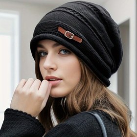 Resim 1 adet Beanie Kep, Düz Renk Slouchy Tarzı Şapka, Hafif Esnek Kumaş, Sonbahar/Kış Sezon Aksesuarı 