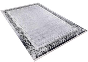 Resim Minimalist Gümüş Gri Siyah Yunan Anahtar Bordürlü Halı - SH1277GUS - 80x600cm 
