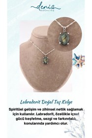 Resim Deniz Doğal Taş Sertifikalı Labradorit ( Taşlar) Doğaltaş Kolye Ucu Gümüş Zincirle Dahil 