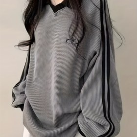 Resim Kadınlar İçin Kore Tarzı Oversize Yaka Kazak - Uzun Kollu Tunik Üst, Gevşek Fit Rahat Şort, İlkbahar/Sonbahar Katmanlı Çok Amaç İşlevsel Giysi (Gri/Siyah/Beyaz/Lacivert) Makinede Yıkanabilir & Buruşmaz 