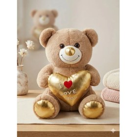 Resim Kasımoğulları Concept Love You Mesajlı Altın Kalpli Peluş Ayıcık - 50 cm Sevimli Hediye 