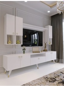 Resim Modern Tv Sehpası Gold Üçgen Kulp Kepli G8024-1-1 Beyaz 