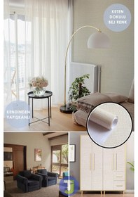Resim Technojet Kendinden Yapışkanlı Keten Görünümlü Mutfak Banyo Tezgah Duvar Dolap Masa Kaplama 60x500cm 001 