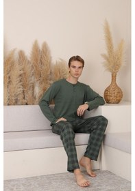 Resim Mutlu City Erkek İnterlok Rahat Kalıp Sıfır Yaka Pamuk Pijama Takımı 6772 Haki 