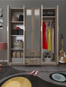 Resim Kenzlife Gardırop 6 Kapılı Çekmeceli Begonvil150 Crd Aynalı Kapaklı Gardolap Dolap 