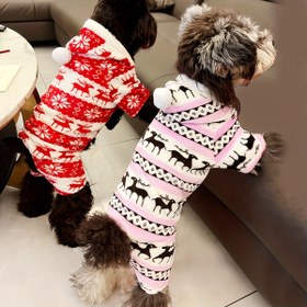 Resim Küçük köpekler için stok dolguları için 1 adet Pet Noel Geyik Grafikli Pijama Kapüşonlu Tulum 