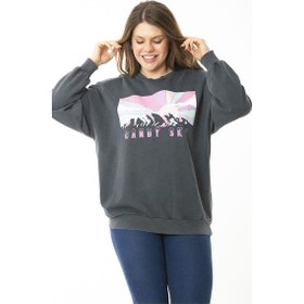 Resim Kadın Büyük Beden Füme Dijital Baskılı Sweatshirt 65n37159-füme Füme 