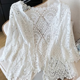 Resim Bohem Etnik Tarzı Günlük Delikli Beş Çeyrek Kollu Hırka 