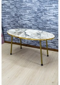 Resim Zigon Sehpa Ve Orta Sehpa Elips Gold Metal Ayak Gold Efes Set Diğer 