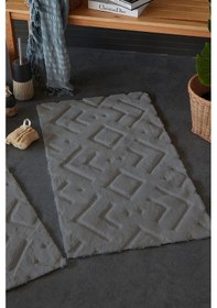 Resim Hcw Mors Açık Gri %100 Pamuk Viskon 2 Parça Banyo Paspas Seti 40 60+60 100 Cm Gri 