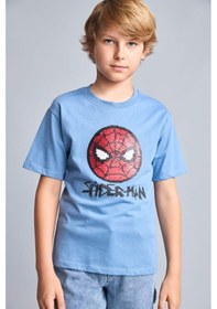Resim Defacto Marvel Lisanslı Payetli Spıderman New Regular Fıt Bisiklet Yaka Kısa Kollu Mavi Tişört Erkek Çocuk H8258a826hsbe513 Mavi-be513 